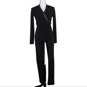 NWT Vince Camuto Black V Neck Jumpsuit Long Sleeve leather Romper Size 0P